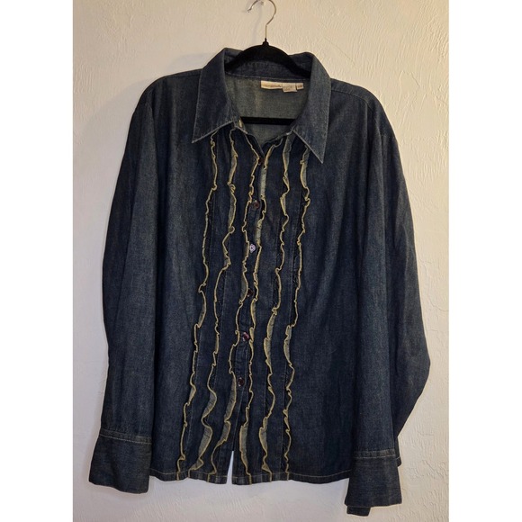 Newport News Jackets & Blazers - Newport News Jeanology Vtg Ruffle Frnt Top 24w Western Prairie Cowgirl y2k‎ Boho
